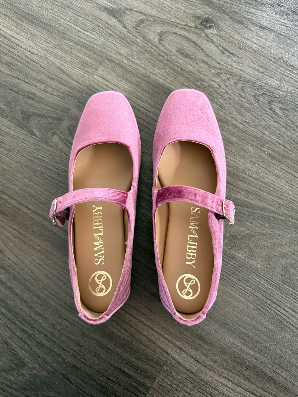 Sam & Libby Rose Pink Velvet Mary Jane Flats-7.5